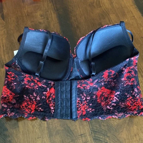 Red Black Floral Lace Bra Set - Picture 11 of 12
